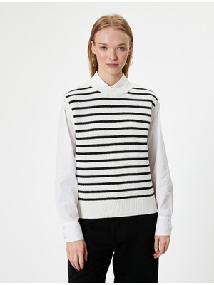 Koton Kadın Yelek 5WAL20004HT Ekru Çizgili