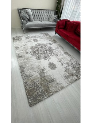 Carpet Cover Gri Padişah Model Ipek Kadife Lastikli Halı Örtüsü