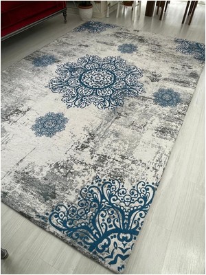 Carpet Cover Mavi Padişah Model Ipek Kadife Lastikli Halı Örtüsü