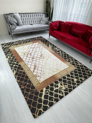 Carpet Cover Siyah Gold Hithit Model Lastikli Kadife Halı Örtüsü