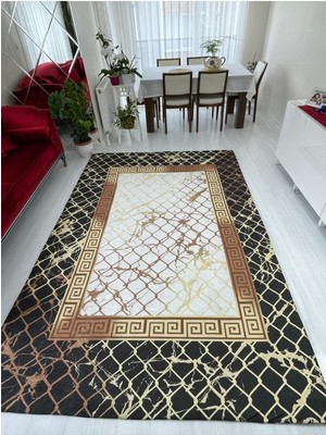 Carpet Cover Siyah Gold Hithit Model Lastikli Kadife Halı Örtüsü