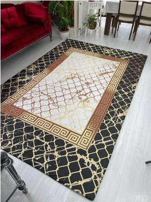 Carpet Cover Siyah Gold Hithit Model Lastikli Kadife Halı Örtüsü