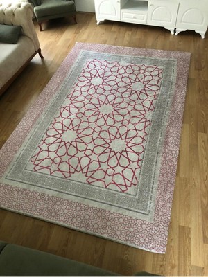 Carpet Cover Pembe Çini Model Ipek Kadife Lastikli Halı Örtüsü