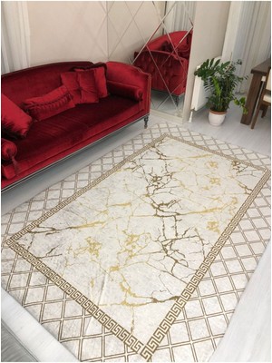 Carpet Cover Yeni Model Krem Piramit Lastikli Halı Örtüsü Kadife