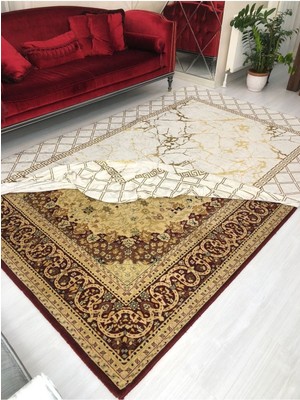 Carpet Cover Yeni Model Krem Piramit Lastikli Halı Örtüsü Kadife