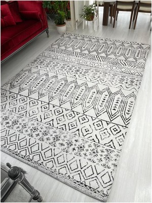 Carpet Cover Yeni Desen Etnik Beyaz Model Kadife Halı Örtüsü