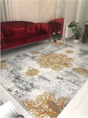 Carpet Cover Sarı Padişah Model Ipek Kadife Lastikli Halı Örtüsü