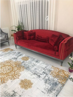 Carpet Cover Sarı Padişah Model Ipek Kadife Lastikli Halı Örtüsü