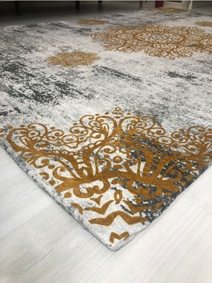 Carpet Cover Sarı Padişah Model Ipek Kadife Lastikli Halı Örtüsü