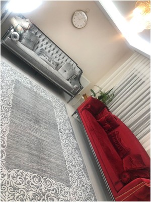 Carpet Cover Suyolu Gri Model Lastikli Kadife Halı Örtüsü