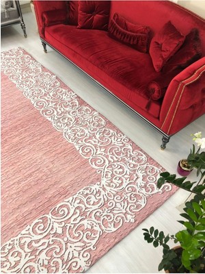 Carpet Cover Suyolu Pembe Model Lastikli Kadife Halı Örtüsü