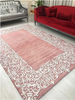 Carpet Cover Suyolu Pembe Model Lastikli Kadife Halı Örtüsü