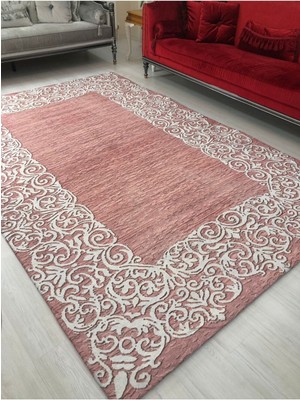 Carpet Cover Suyolu Pembe Model Lastikli Kadife Halı Örtüsü