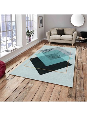 Carpet Cover Yeni Desen Turkuaz Piramit Model Kadife Halı Örtüsü