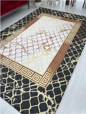 Carpet Cover Siyah Gold Hithit Model Lastikli Kadife Halı Örtüsü