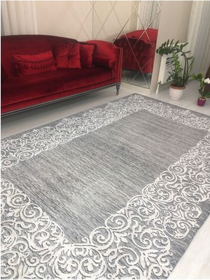 Carpet Cover Suyolu Gri Model Lastikli Kadife Halı Örtüsü