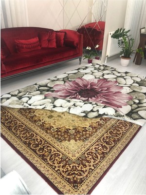 Carpet Cover Taşlı Çiçekli Model Lastikli Kadife Halı Örtüsü