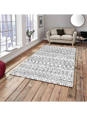 Carpet Cover Yeni Desen Etnik Beyaz Model Kadife Halı Örtüsü