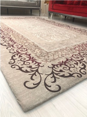 Carpet Cover Mürdüm Model Lastikli Kadife Halı Örtüsü