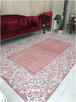 Carpet Cover Suyolu Pembe Model Lastikli Kadife Halı Örtüsü