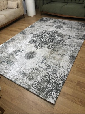 Carpet Cover Gri Padişah Model Ipek Kadife Lastikli Halı Örtüsü