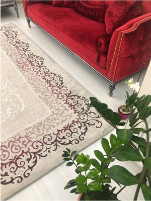 Carpet Cover Mürdüm Model Lastikli Kadife Halı Örtüsü