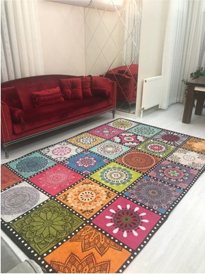 Carpet Cover Patchwork Model Lastikli Halı Örtüsü