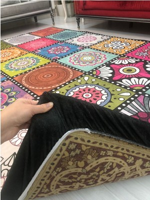 Carpet Cover Patchwork Model Lastikli Halı Örtüsü