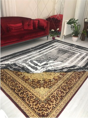 Carpet Cover Siyah Çerçeve Yeni Model Kadife Halı Örtüsü