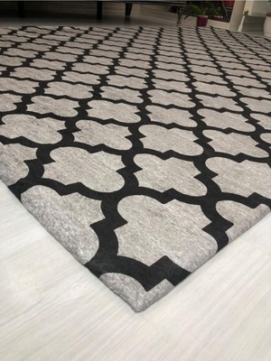 Carpet Cover Damla Siyah Füme Model Ipek Kadife Lastikli Halı Örtüsü