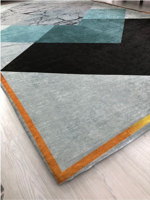 Carpet Cover Yeni Desen Turkuaz Piramit Model Kadife Halı Örtüsü