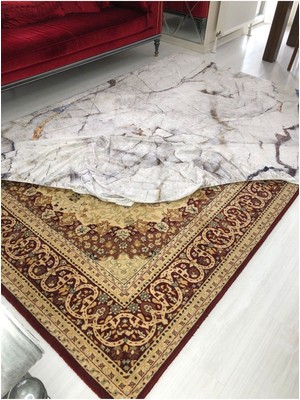 Carpet Cover Beyaz Mermer Model Ipek Kadife Lastikli Halı Örtüsü