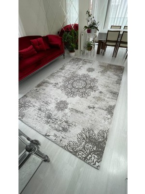 Carpet Cover Gri Padişah Model Ipek Kadife Lastikli Halı Örtüsü