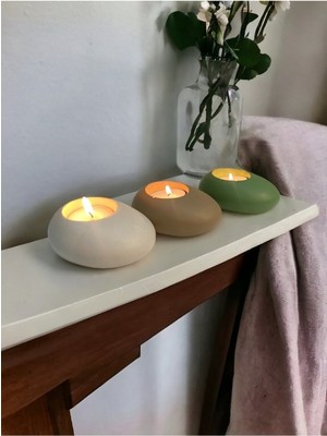 Ogish Concept Three Drops Beton Tealight Mumluk 3'lü Set [ Alaçatı-Vizon-Avokado ]