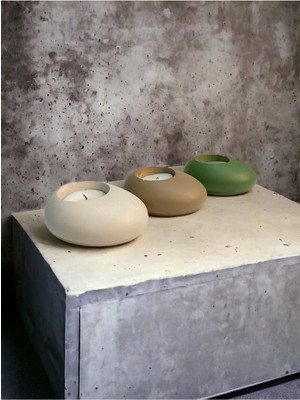 Ogish Concept Three Drops Beton Tealight Mumluk 3'lü Set [ Alaçatı-Vizon-Avokado ]