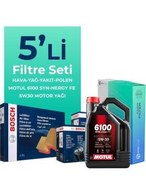 BOSCH Volkswagen Jetta 1.6 Dizel Filtre Bakım Seti Motul Motor Yağlı (2010-2015) 5 Li