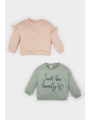 DeFacto Kız Bebek Bisiklet Yaka Baskılı 2'li Sweatshirt D4990A524WN