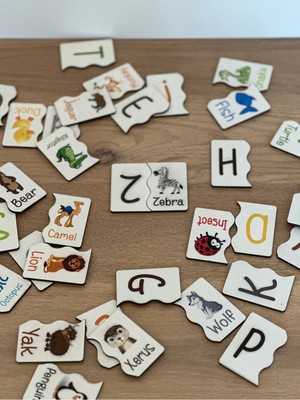 Bella Casa Kids Ingilizce Puzzle Harf Hayvan Eşleme Kartı, Eğitici Oyuncak, Montessori Eğitim Oyuncak, Motor Zeka