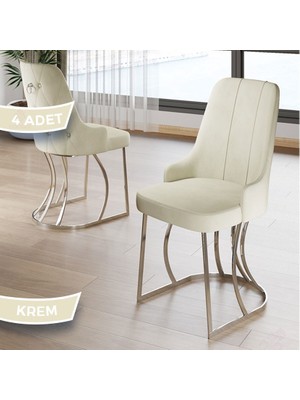 Canisa Puva Serisi 4 Adet Sandalye 1.sınıf Babyface Ithal Kumaş Krom Metal Ayaklı