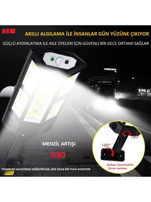 UmoTech Yüksek Performanslı 9000W Güneş Enerjili LED Aydınlatma Lambası Uzaktan Kumandalı Hareket Sensörlü