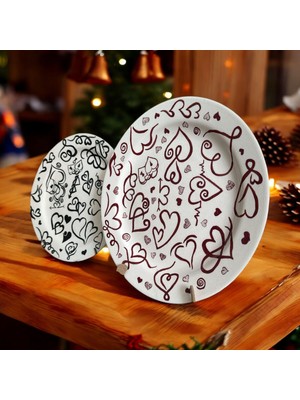 Yılbaşı Servis Tabağı Aşk Temalı Handmade Çini Sunumluk Tasarım Çini