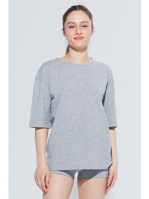 Comm-Ci Edna Unisex Bisiklet Yaka Loose Fit Örme T-Shirt 1109