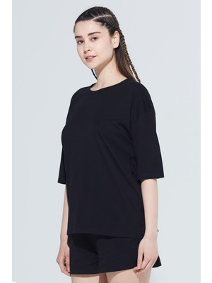 Comm-Ci Edna Unisex Bisiklet Yaka Loose Fit Örme T-Shirt 1109