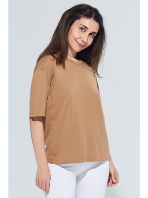 Comm-Ci Edna Unisex Bisiklet Yaka Loose Fit Örme T-Shirt 1109