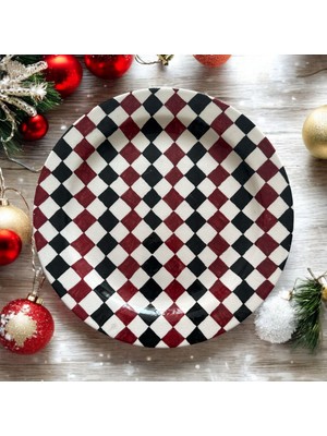 Yılbaşı Servis Tabağı Damalı Handmade Tasarım Çini