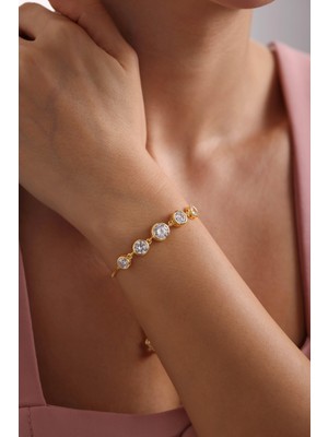 Nereze 925 Ayar Gümüş Gold Kaplama Ayarlanabilir Asansörlü Beştaş Model Bileklik