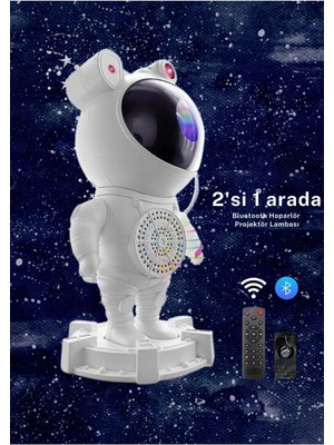 Wintoup Astronot Robot Bluetooth Hoparlör Galaxy Gökyüzü Projektör Zamanlayıcı Gece Lambası Projektör