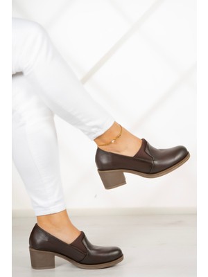 Erkan Saçmacı Alizee Kahverengi Hakiki Deri Günlük Topuklu Ayakkabı