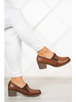 Erkan Saçmacı Alizee Taba Hakiki Deri Günlük Topuklu Ayakkabı