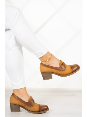 Erkan Saçmacı Mellody Taba Hakiki Deri Günlük Topuklu Ayakkabı